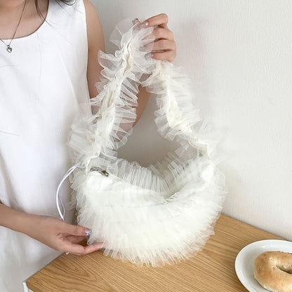 Plain Ruffle Mesh Shoulder Bag SpreePicky