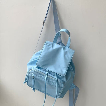 Plain Drawstring Nylon Flap Backpack SpreePicky