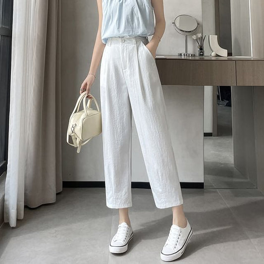 High Rise Plain Cropped Straight Leg Pants SpreePicky