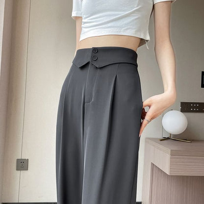 High Waist Plain Straight Leg Dress Pants SpreePicky