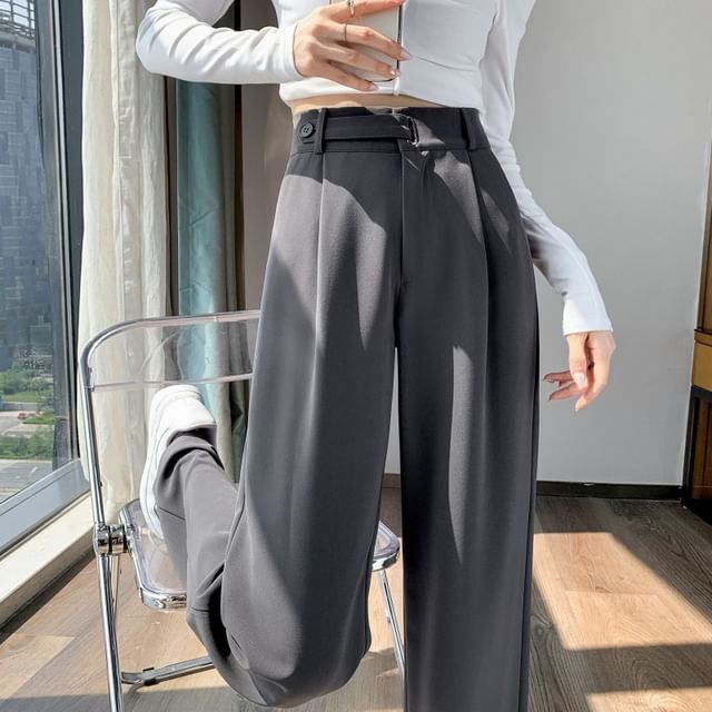 High Rise Plain Straight Leg Dress Pants SpreePicky