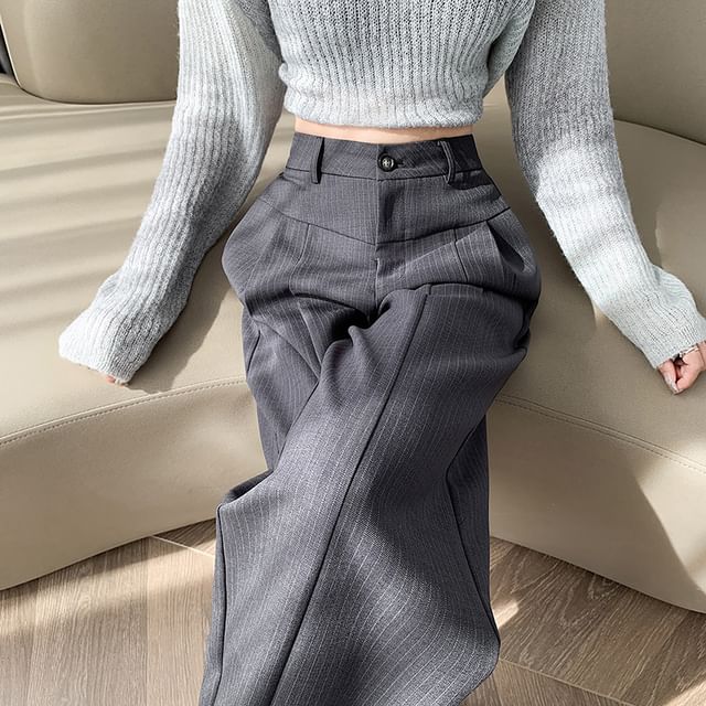 High Waist Striped Wide Leg Suit Pants mySite