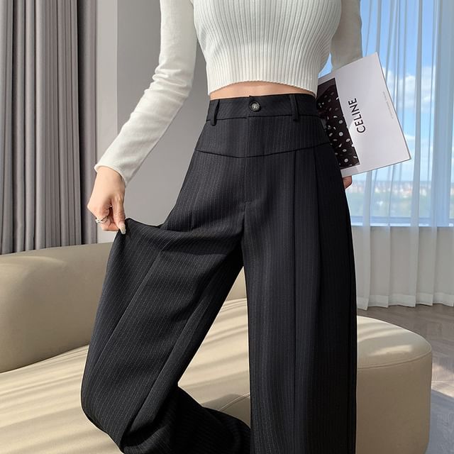 High Waist Striped Wide Leg Suit Pants mySite