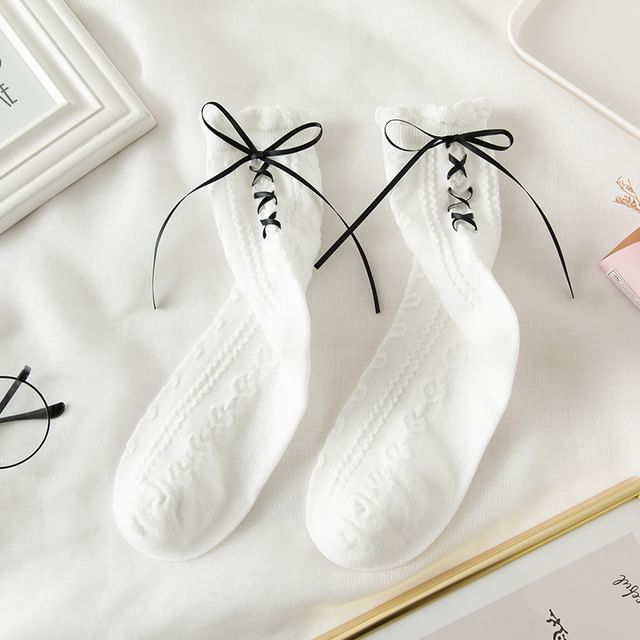 Plain Lace-Up Crew Socks SpreePicky