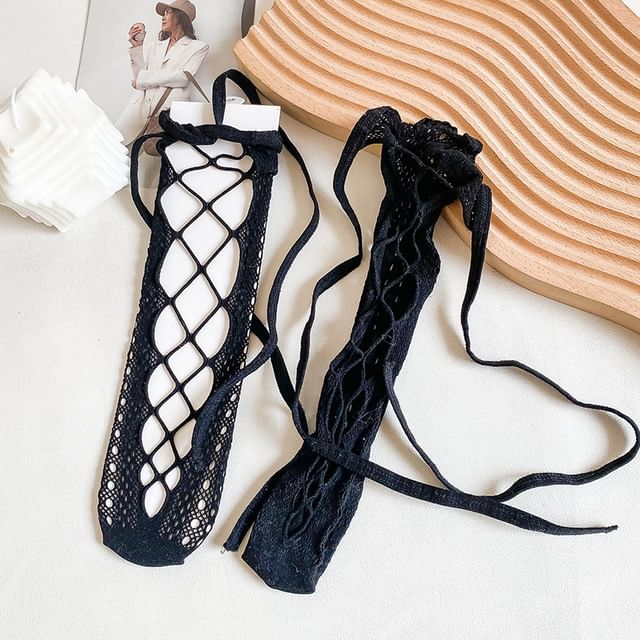 Lace-Up Knee-High Fishnet Socks SpreePicky