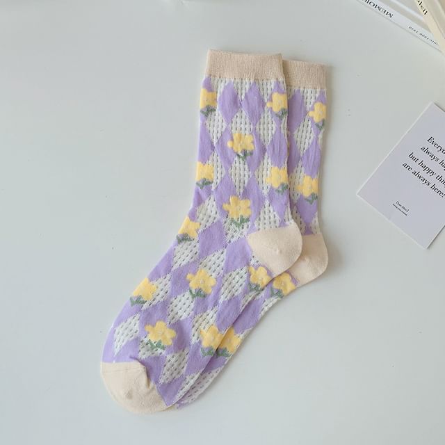 Floral Crew Socks / Plaid Socks SpreePicky