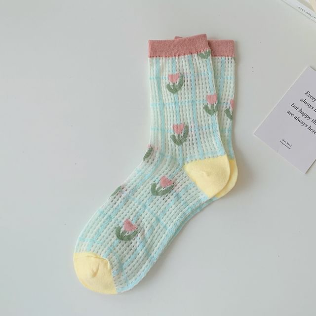 Floral Crew Socks / Plaid Socks SpreePicky