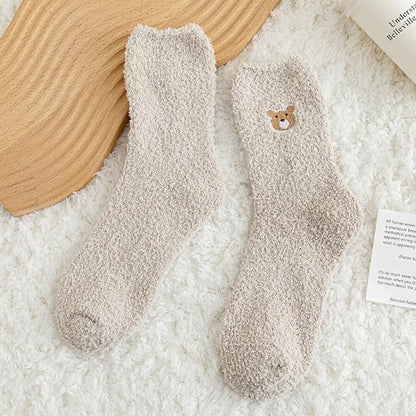 Bear Embroidered Fleece Socks SpreePicky