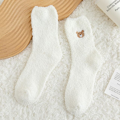 Bear Embroidered Fleece Socks SpreePicky