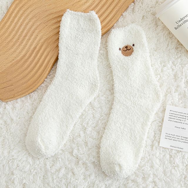 Bear Embroidered Fleece Socks SpreePicky