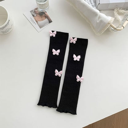 Plain Bow Ribbed Knit Leg Warmers SpreePicky