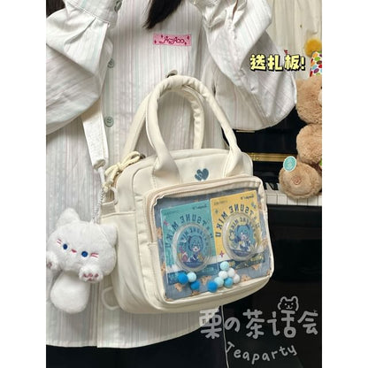 Heart Embroidered PVC Panel Crossbody Bag / Bag Charm / Set SpreePicky