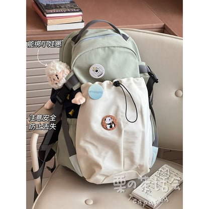 Two Tone Drawstring Laptop Backpack / Badge / Bag Charm / Set SpreePicky