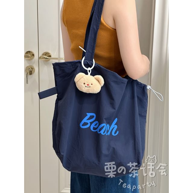 Lettering Print Drawstring Tote Bag / Bag Charm / Set SpreePicky