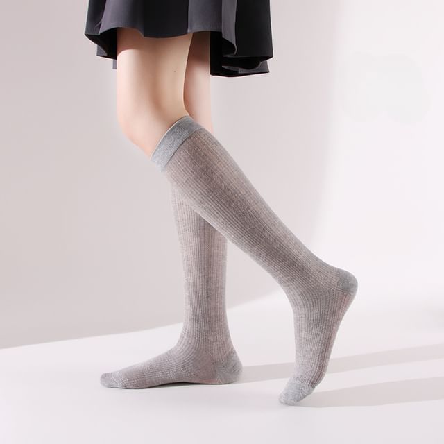 Plain Perforated Knee High Socks SpreePicky