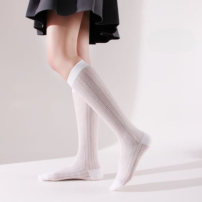 Plain Perforated Knee High Socks SpreePicky