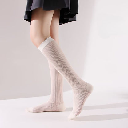 Plain Perforated Knee High Socks SpreePicky