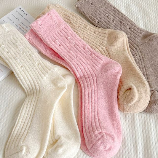 Plain Distressed Ribbed Socks Set SpreePicky