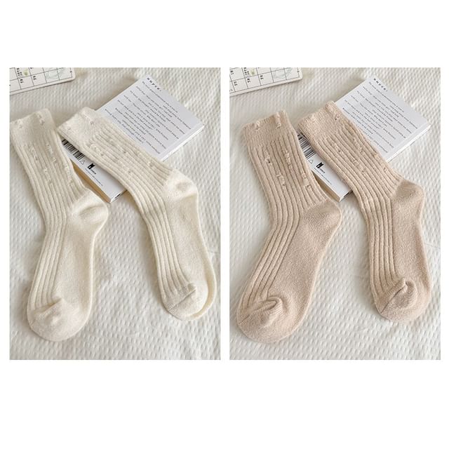 Plain Distressed Ribbed Socks Set SpreePicky