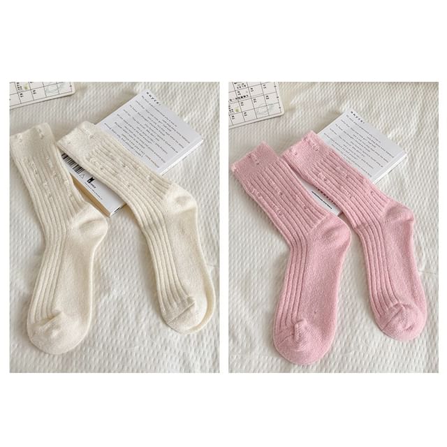 Plain Distressed Ribbed Socks Set SpreePicky