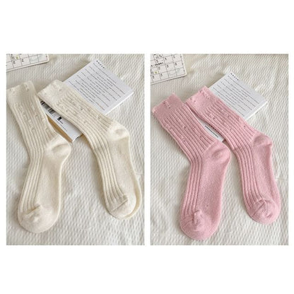 Plain Distressed Ribbed Socks Set SpreePicky