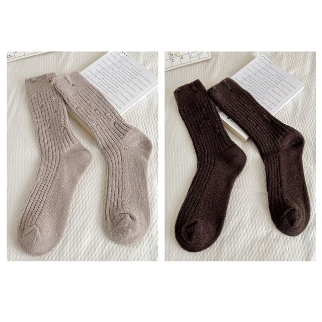 Plain Distressed Ribbed Socks Set SpreePicky