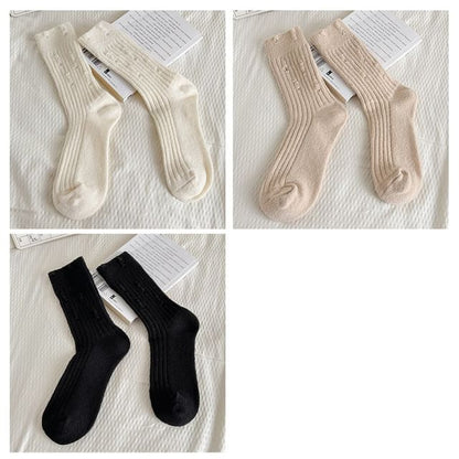 Plain Distressed Ribbed Socks Set SpreePicky