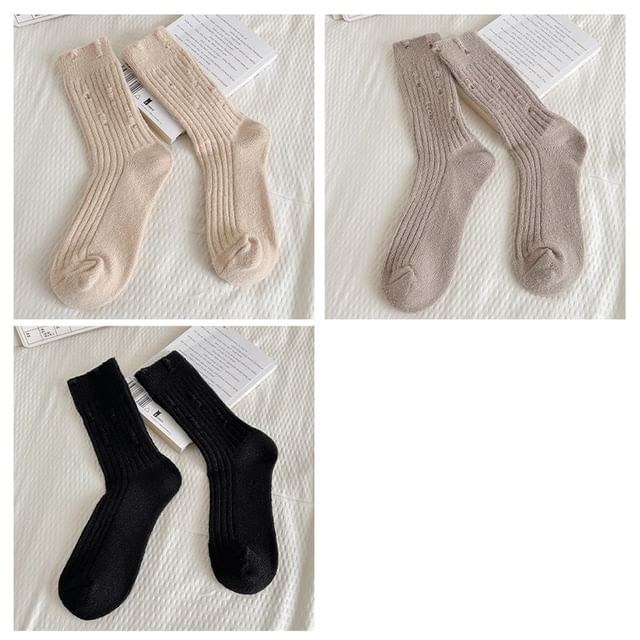 Plain Distressed Ribbed Socks Set SpreePicky