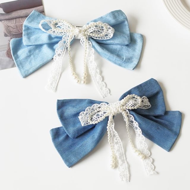 Faux Pearl Beaded Bow Hair Clip SpreePicky