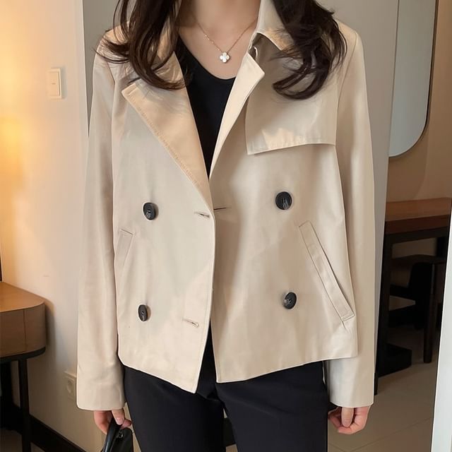 Collared Plain Double Breasted Trench Jacket SpreePicky