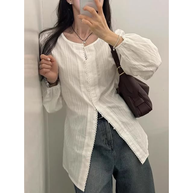 Long Sleeve Crew Neck Striped Blouse SpreePicky