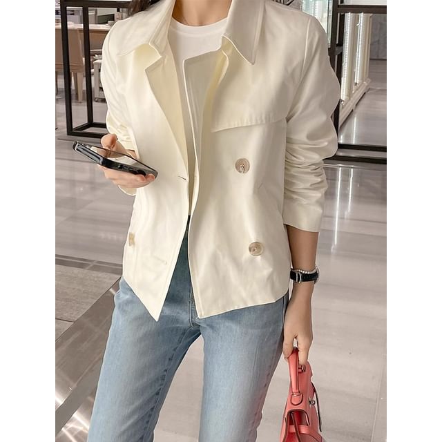 Collared Plain Double Breasted Trench Jacket SpreePicky