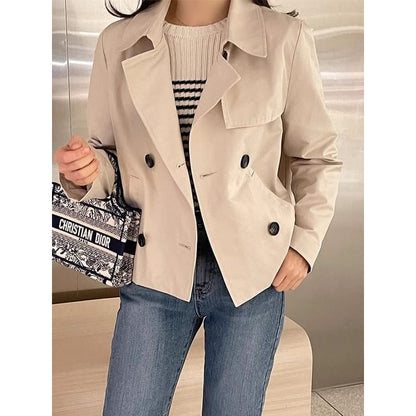 Collared Plain Double Breasted Trench Jacket SpreePicky