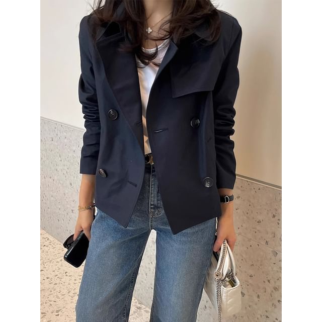 Collared Plain Double Breasted Trench Jacket SpreePicky