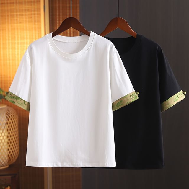 Short-Sleeve Crewneck Print Trim Tee SpreePicky