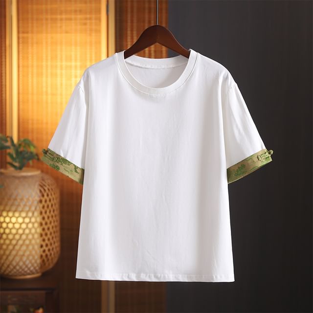 Short-Sleeve Crewneck Print Trim Tee SpreePicky