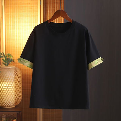 Short-Sleeve Crewneck Print Trim Tee SpreePicky