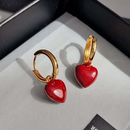 Enamel Heart Hoop Drop Earring SpreePicky