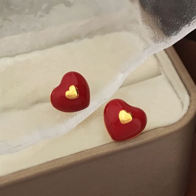 Enamel Heart Stud Earring SpreePicky