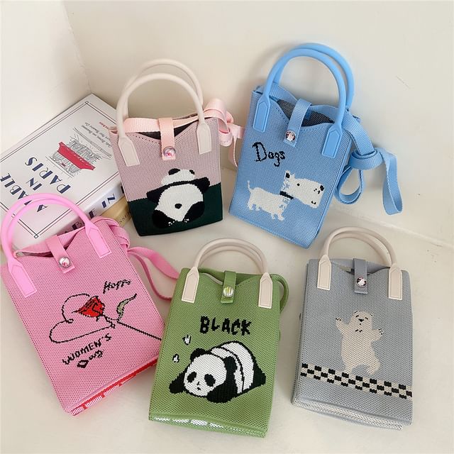 Cartoon Print Knit Mobile Phone Crossbody Bag SpreePicky