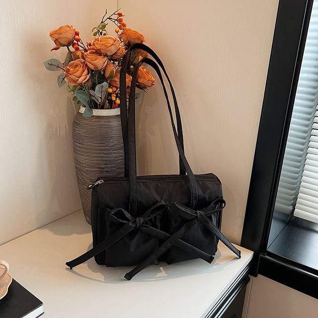 Plain Bow Nylon Tote Bag SpreePicky