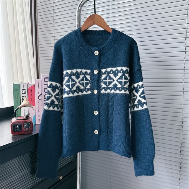 Round Neck Patterned Cardigan SpreePicky