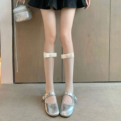 Sheer Bowknot Heart Tall Socks SpreePicky