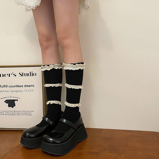 Lace Trim Knee High Socks SpreePicky