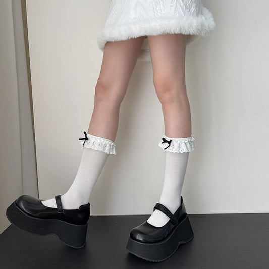 Bow Eyelet Lace Trim Socks SpreePicky