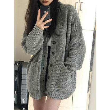 Oversized V-Neck Cardigan SpreePicky