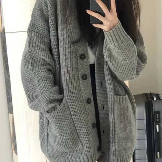 Oversized V-Neck Cardigan SpreePicky