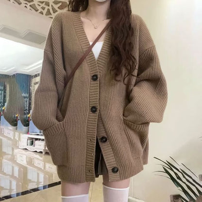 Oversized V-Neck Cardigan SpreePicky