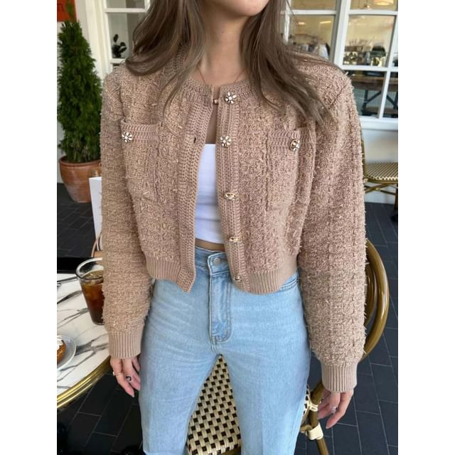 Cropped Crew-Neck Cardigan in 5 Colors SpreePicky