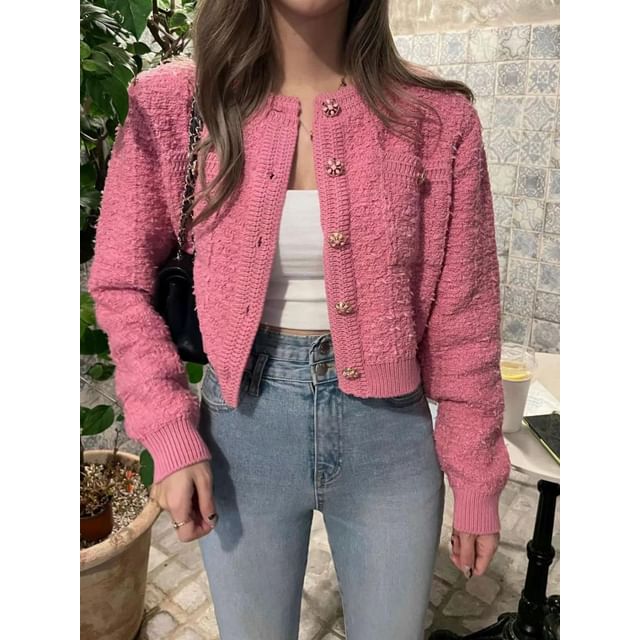 Cropped Crew-Neck Cardigan in 5 Colors SpreePicky